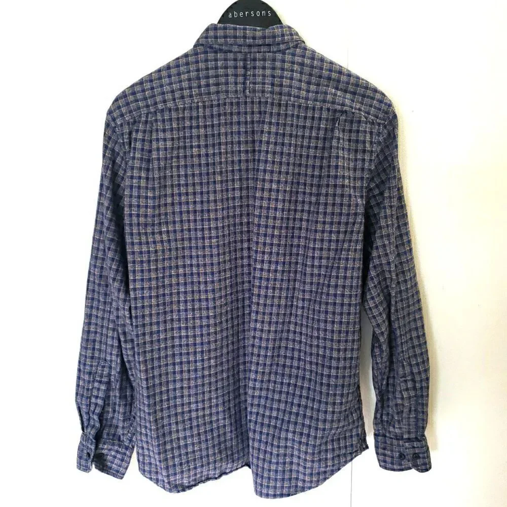 Banana Republic Luxe Flannel Camden Fit Blue Plaid Button Up Long Sleeve Sz L